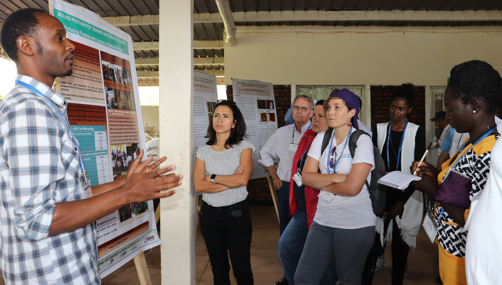 Agriculture researcher discusses technology testing at postharvest training center in Mulindi, Rwanda 