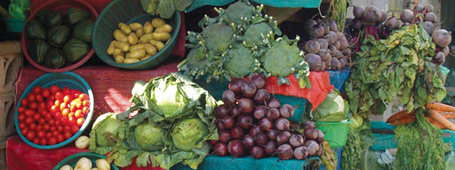 fruits and vegetables display at market