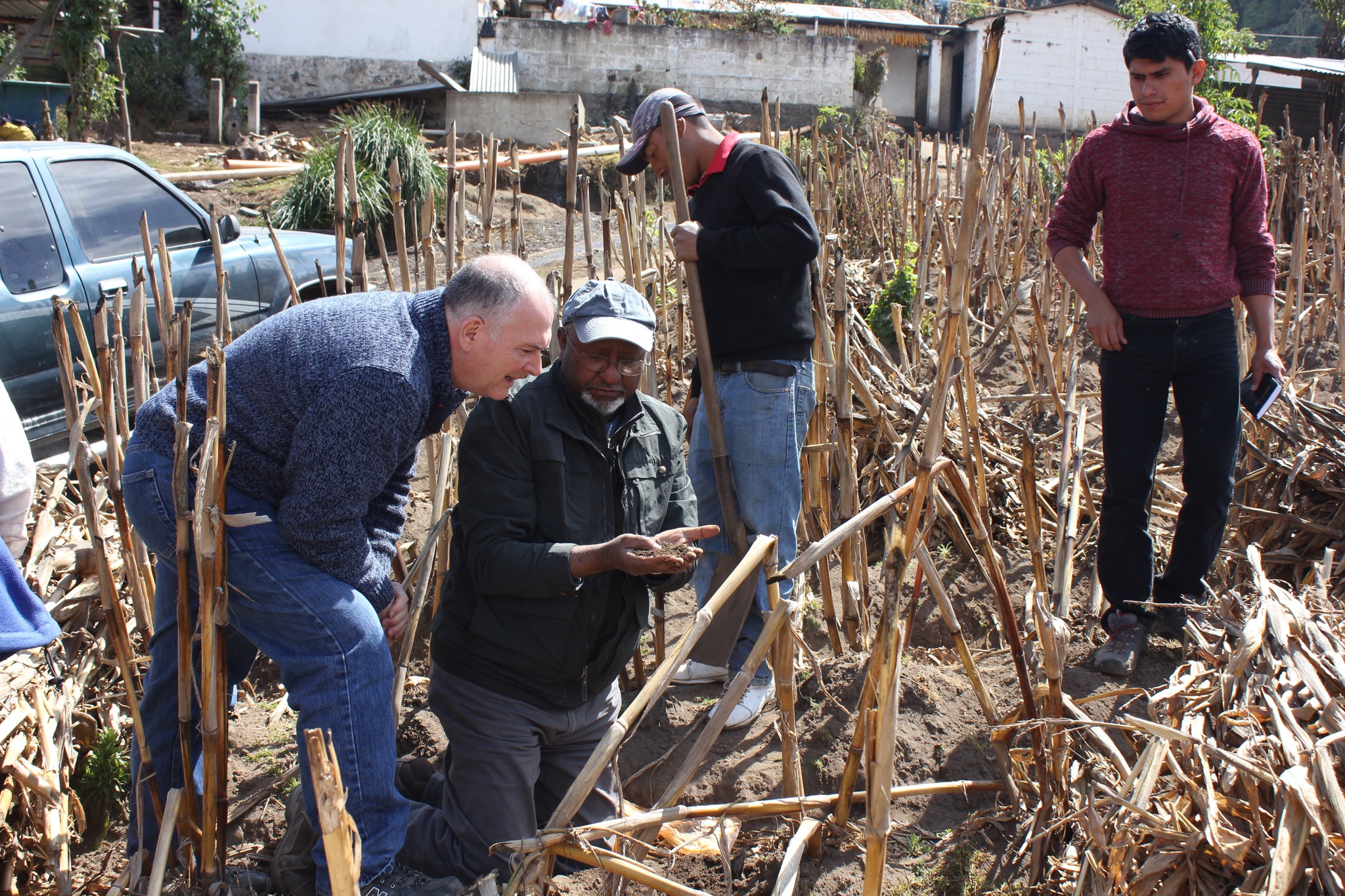 Sipes investigates soil samples in a farm field. 