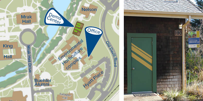 Map points for Horticulture Innovation Lab office & demonstration center on UC Davis campus