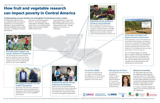 How Fruit and Vegetable Research Can Impact Poverty in Central America - Map with descriptions of projects in Guatemala and Honduras