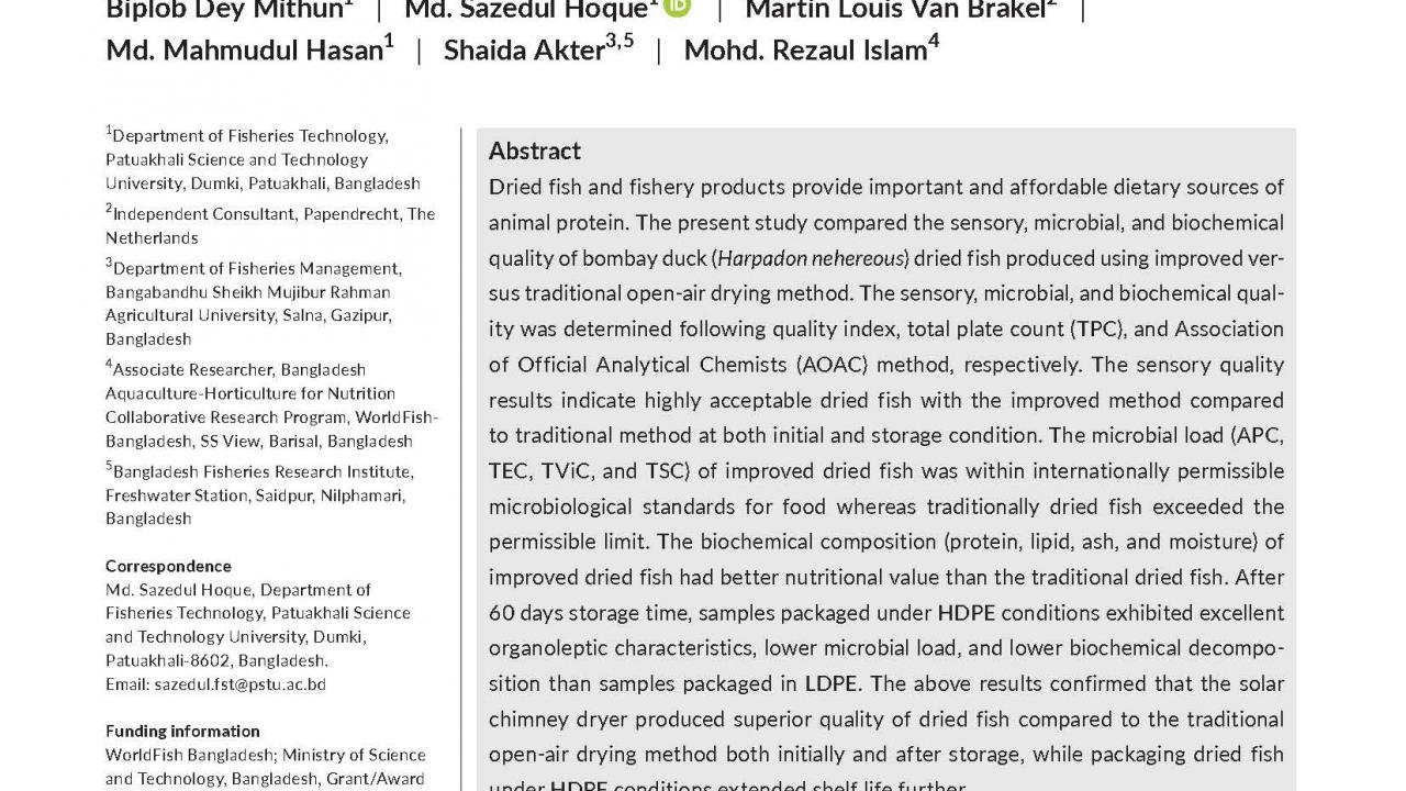 Solar chimney dryer a low-cost improved approach for nutritional dried fish