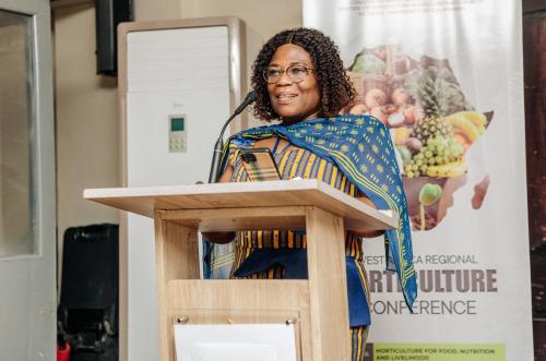 Professor Irene Egyir, Dean of the School of Agriculture at the University of Ghana, giving the welcome address.