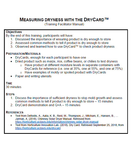 First page: DryCard training manual