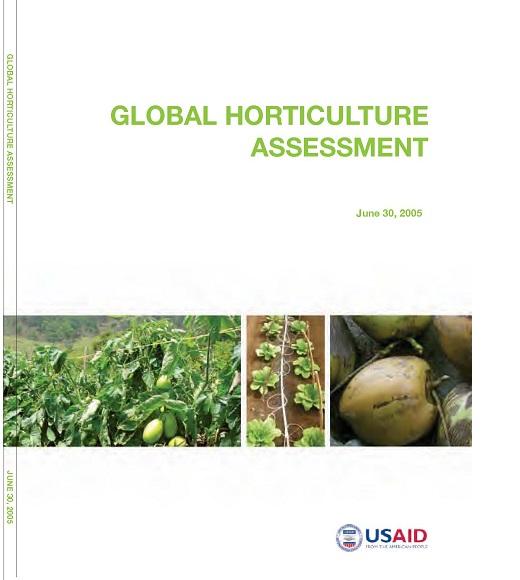 Cover of Global Horticulture Assessment with photos of vegetable crops, green text and USAID logo