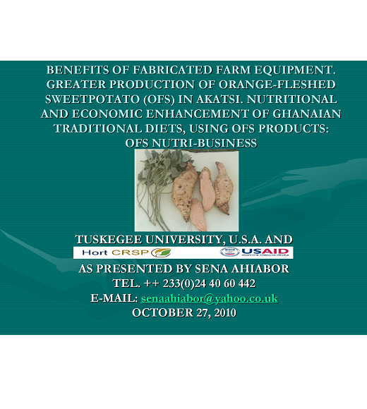 Title slide: Benefits of fabricated farm equipment on orange-fleshed sweet potato production