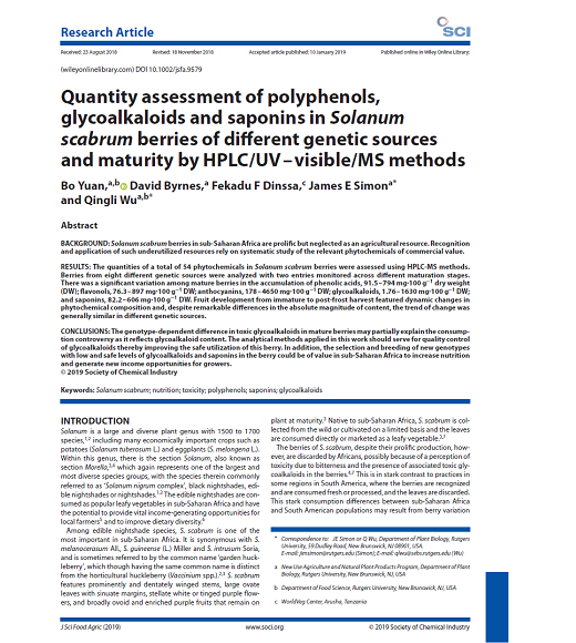 Quantity assessment of polyphenols, glycoalkaloids and saponins in Solanum scabrum berries of different genetic sources and maturity by HPLC/UV - visible/MS methods