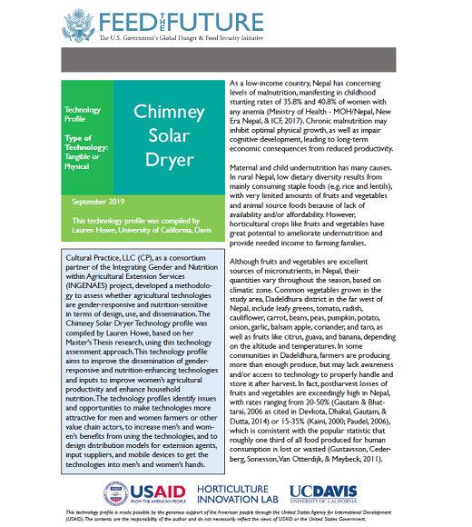 Chimney solar dryer: Gender and nutrition technology profile cover