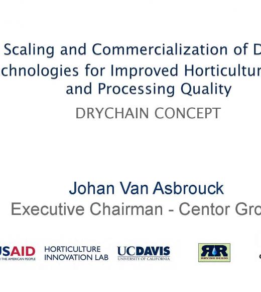 "Scaling and commercialization of drying technologies for improved horticultural seed and processing quality" title slide