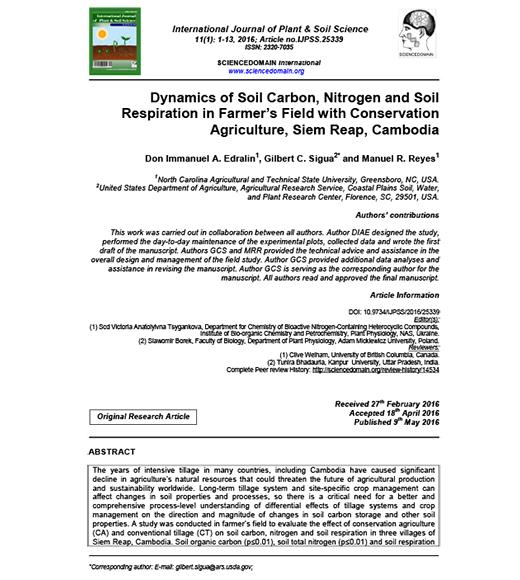 Cover image of journal article: Dynamics of Soil Carbon, Nitrogen and Soil Respiration in Farmer’s Field with Conservation Agriculture, Siem Reap, Cambodia 
