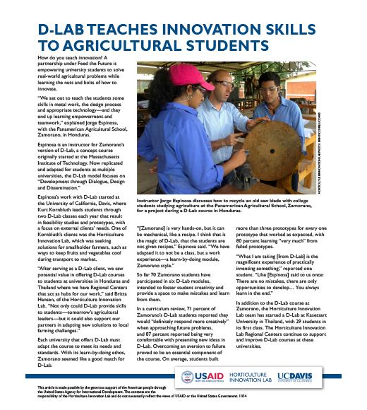 fact sheet- D-Lab teaches innovation skills to agricultural students