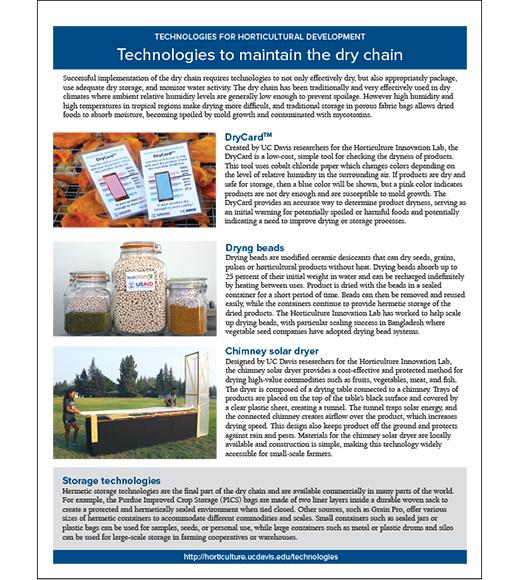 Technologies to maintain the dry chain - 2 sided fact sheet