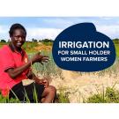 "Irrigation for smallholder women farmers" text in front of photo of speaker, Suzan