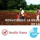 "Reduciendo la desnutrición a través de la biofortificación" photo of Guatemalan farmers in a field, semilla nueava logo, title slide