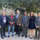 (left to right) International Development leaders from U.S. agencies including USAID, USDA, NIFA, and Feed the Future Innovation Labs based at UC Davis: ILMRR Director Michael Carter; U.S. Representative Ami Bera, M.D.; USAID Chief Scientist Rob Bertram; Director of the Center for International Programs at the National Institute of Food and Agriculture (NIFA), U.S. Department of Agriculture (USDA) Otto Gonzalez; Horticulture Innovation Lab Director Erin McGuire; and the Innovation Lab for Genomics to Improv