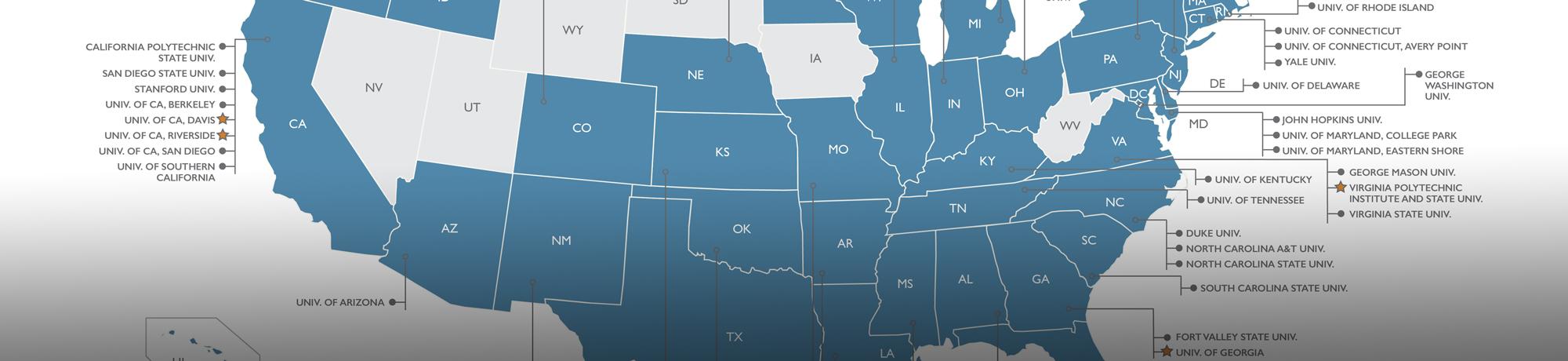 Map of universities involved in Feed the Future Innovation Labs